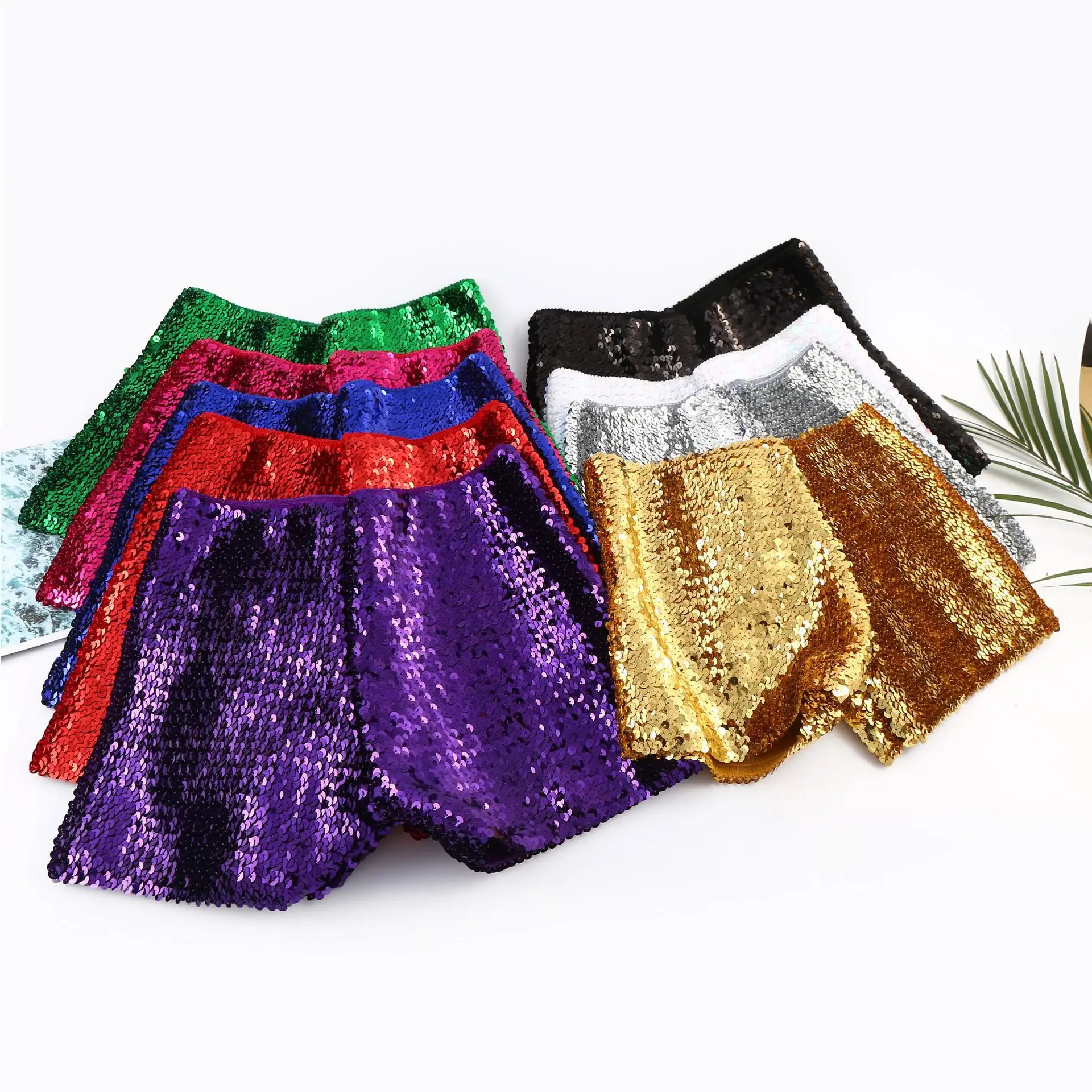 FAGADOER Y2K Sexy Sequin Shorts for Women Purple Golden Sparkling Low Waist Skinny Shorts Hot Girl Streetwear Bottoms 2025 New