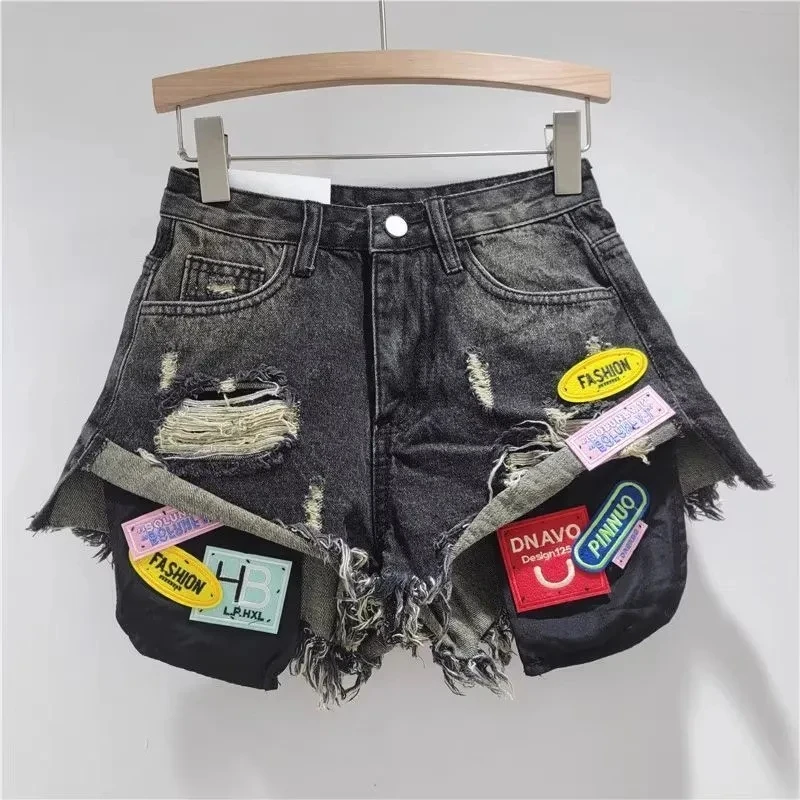 Summer High street hot girls Fringed Denim hHot Pants New Styles Slimming versatile Personalized ripped Shorts Women's Trend
