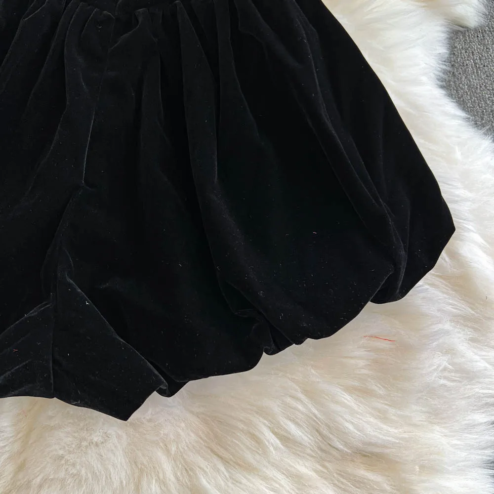 High Waist Black Women Shorts 2025 New Bottoms Bandage Fashion Sweet Black Booty Shorts Cute Velvet Pantalones Cortos De Mujer