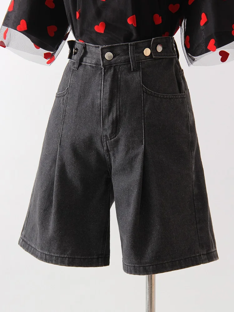 Summer Jean Shorts Women Denim High Waist Black Baggy Short Jeans Summer Pants Women's Bermuda Denim Shorts Wide Leg For Women