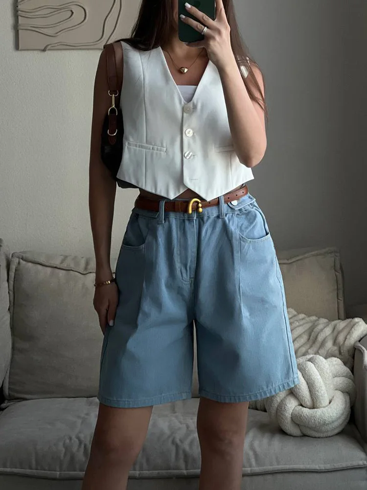 Summer Jean Shorts Women Denim High Waist Black Baggy Short Jeans Summer Pants Women's Bermuda Denim Shorts Wide Leg For Women