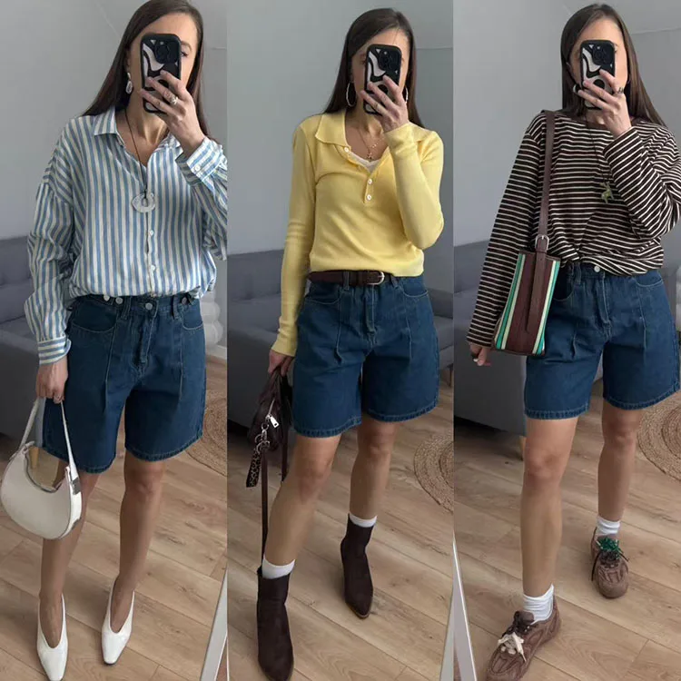 Summer Jean Shorts Women Denim High Waist Black Baggy Short Jeans Summer Pants Women's Bermuda Denim Shorts Wide Leg For Women