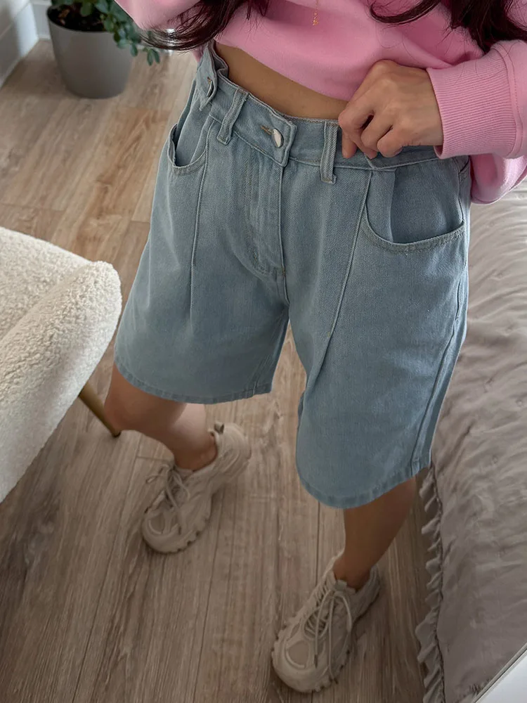 Summer Jean Shorts Women Denim High Waist Black Baggy Short Jeans Summer Pants Women's Bermuda Denim Shorts Wide Leg For Women