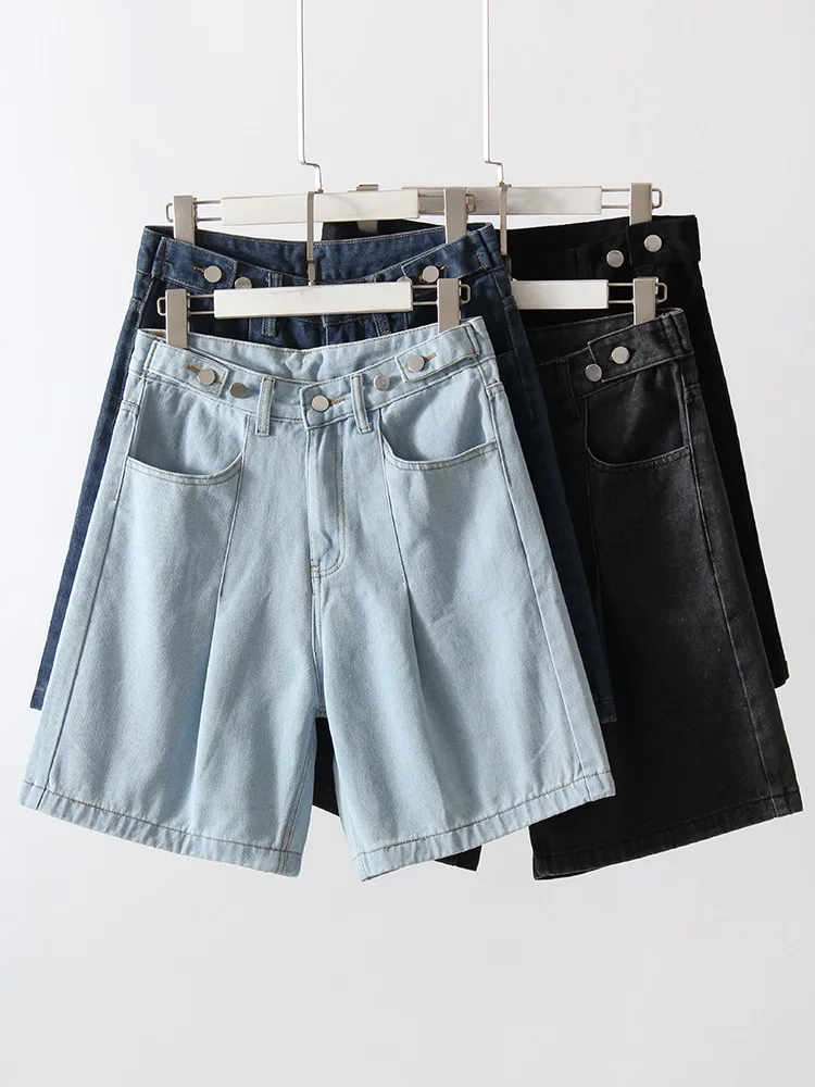 Summer Jean Shorts Women Denim High Waist Black Baggy Short Jeans Summer Pants Women's Bermuda Denim Shorts Wide Leg For Women