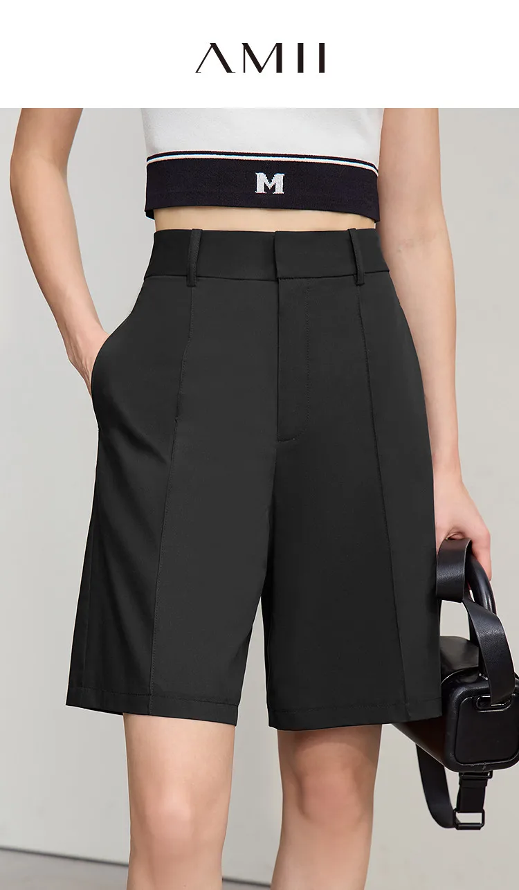Amii Women's Shorts 2026 Autumn New Toothpick Pleated Casual Shorts Women's Loose Versatile Straight Five-point Pants 12621019