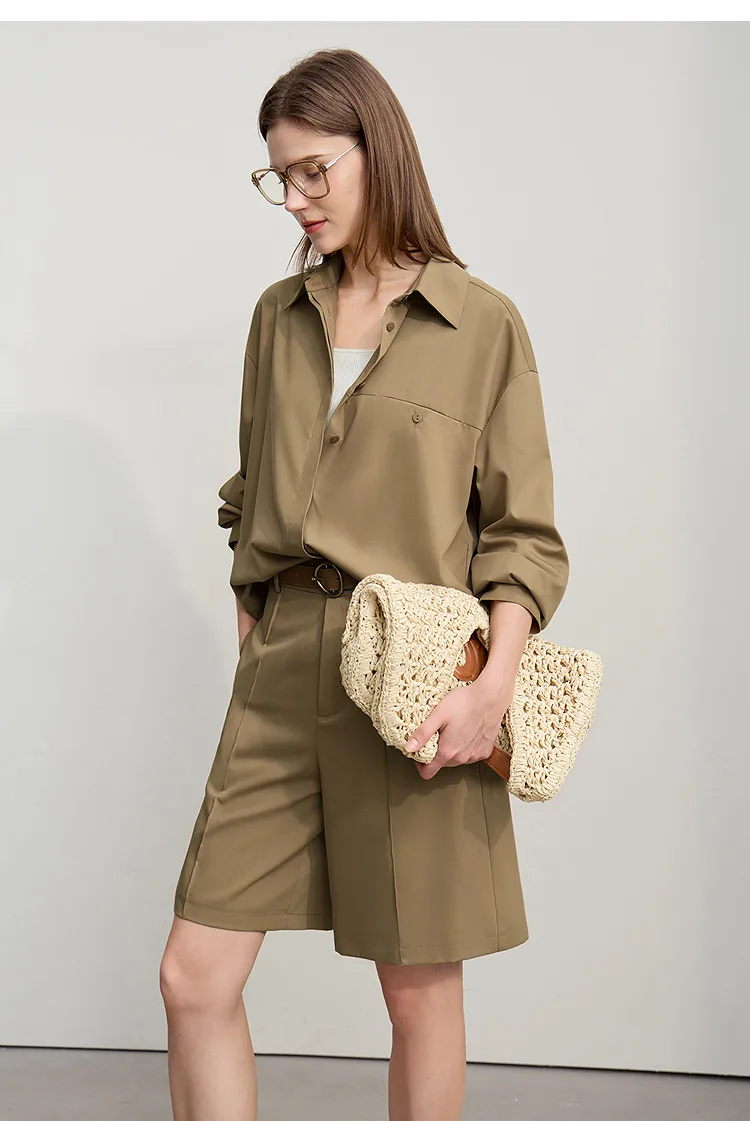 Amii Women's Shorts 2026 Autumn New Toothpick Pleated Casual Shorts Women's Loose Versatile Straight Five-point Pants 12621019
