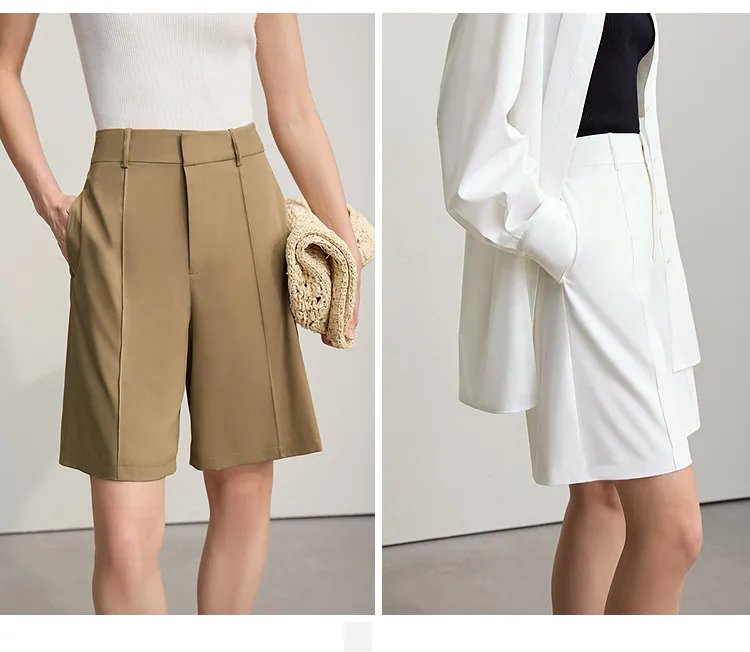Amii Women's Shorts 2026 Autumn New Toothpick Pleated Casual Shorts Women's Loose Versatile Straight Five-point Pants 12621019