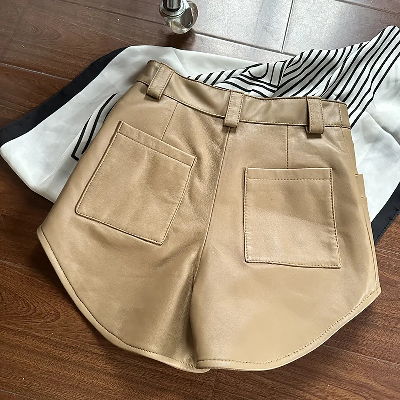 Super Short Sheepskin Shorts for Women Fashion High Street High-Waisted Zipper Design Skinny Package Hip Real Leather Shorts