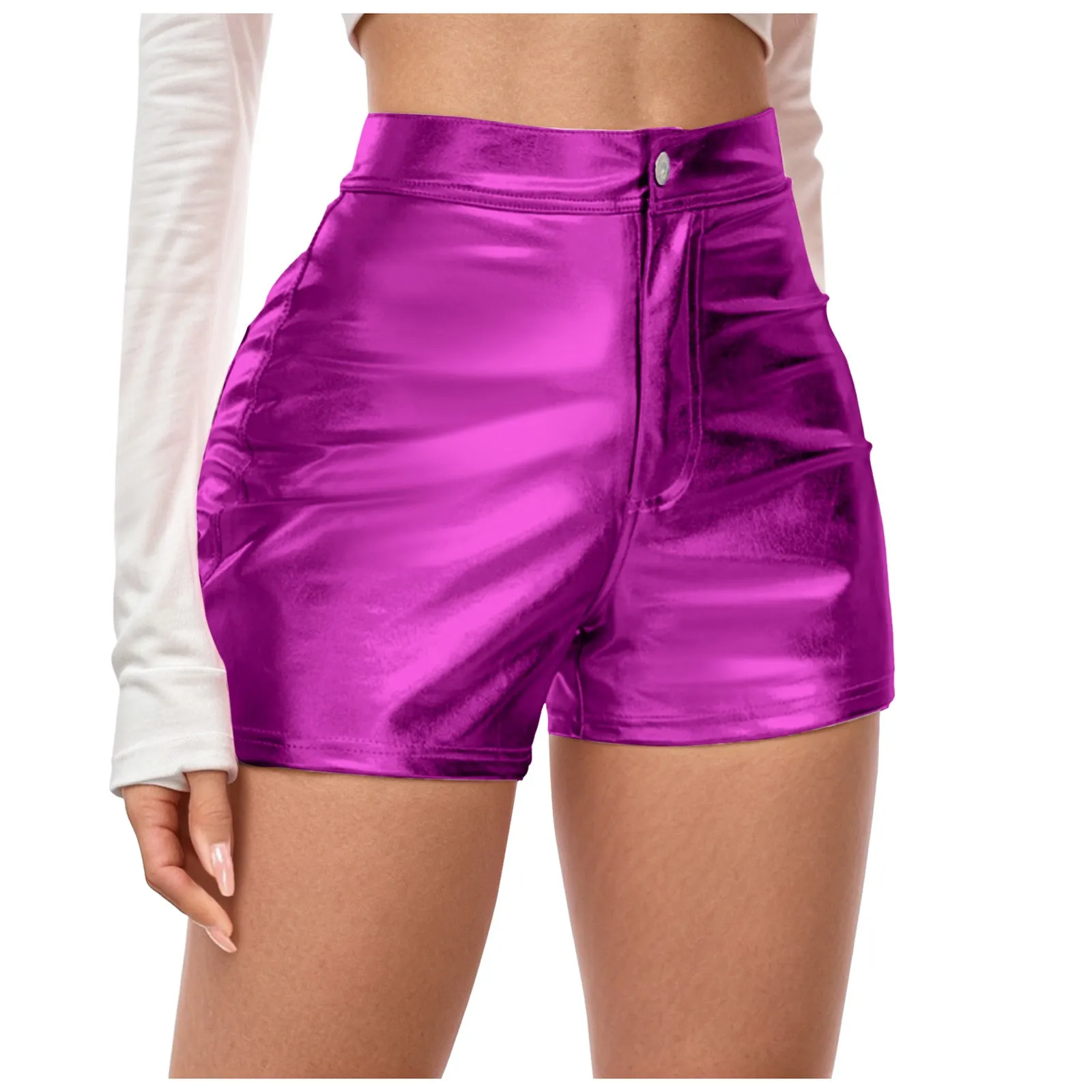 Womens' Shorts Spicy Girls' Patent Leather Tight Fitting Carnival Party Performance Outfit Fashion Casual Metallic Shiny Shorts