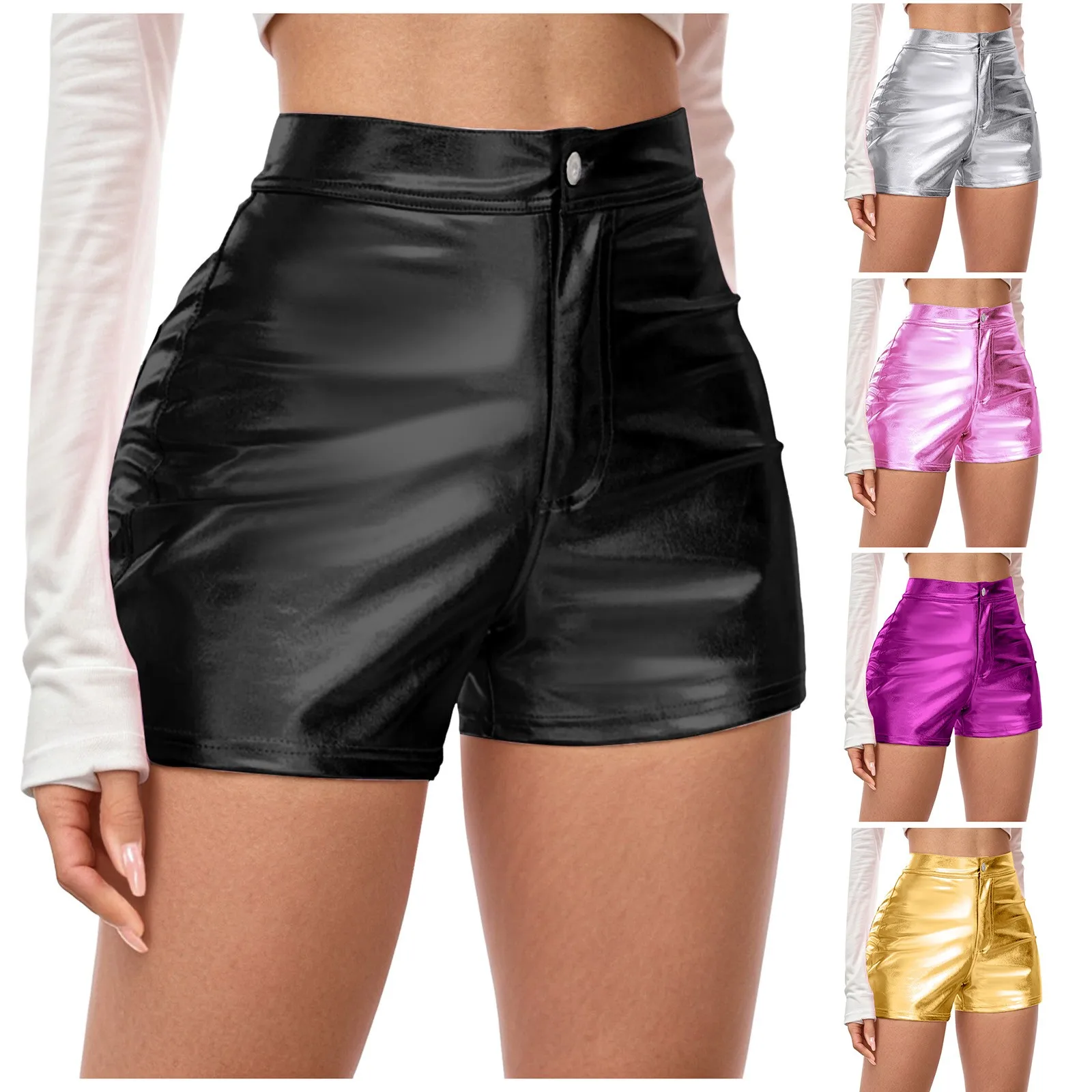 Womens' Shorts Spicy Girls' Patent Leather Tight Fitting Carnival Party Performance Outfit Fashion Casual Metallic Shiny Shorts