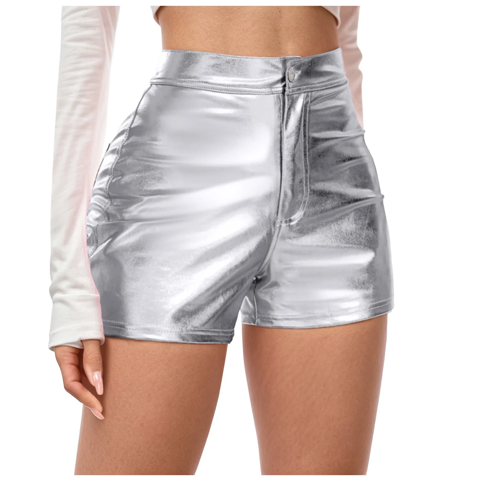 Womens' Shorts Spicy Girls' Patent Leather Tight Fitting Carnival Party Performance Outfit Fashion Casual Metallic Shiny Shorts