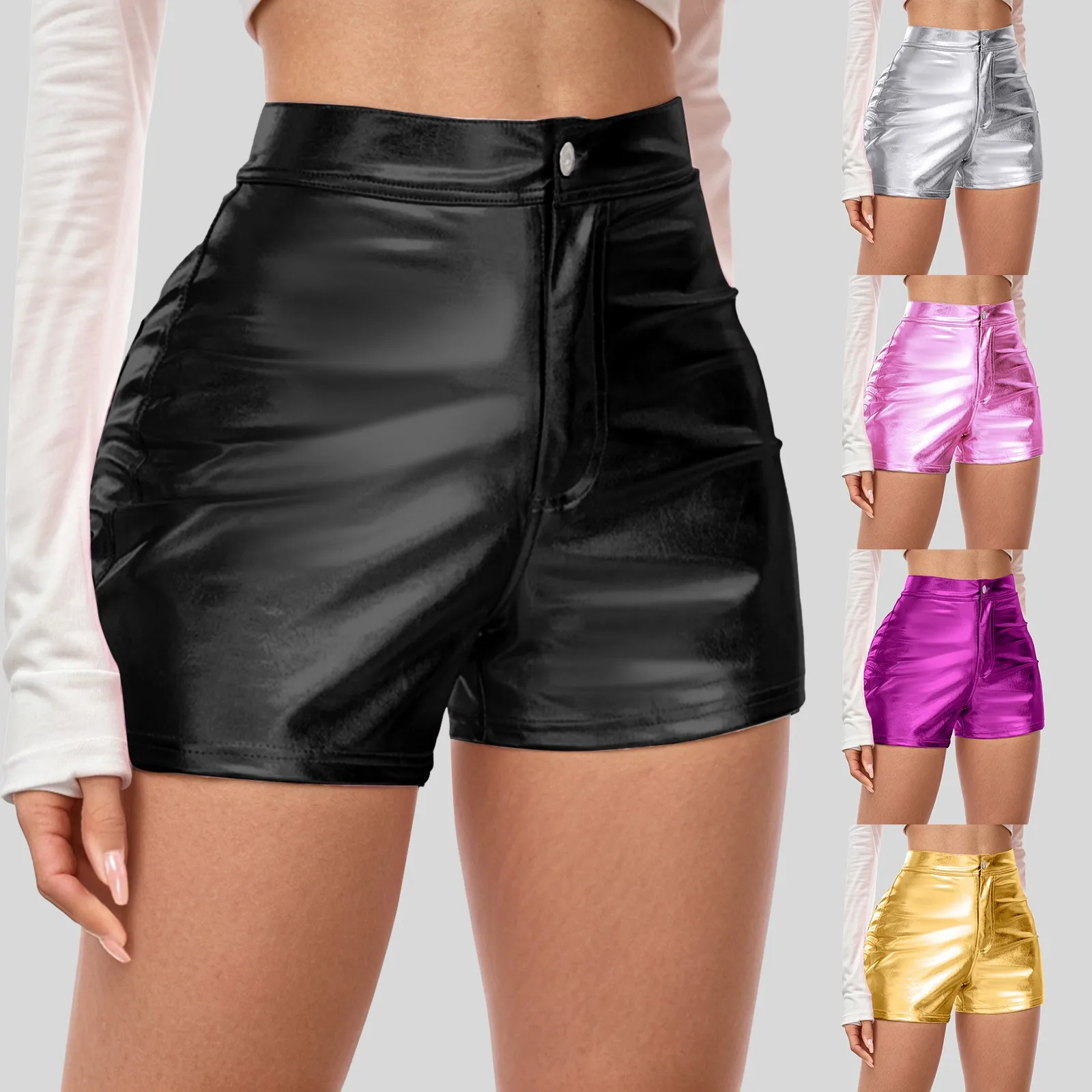 Womens' Shorts Spicy Girls' Patent Leather Tight Fitting Carnival Party Performance Outfit Fashion Casual Metallic Shiny Shorts