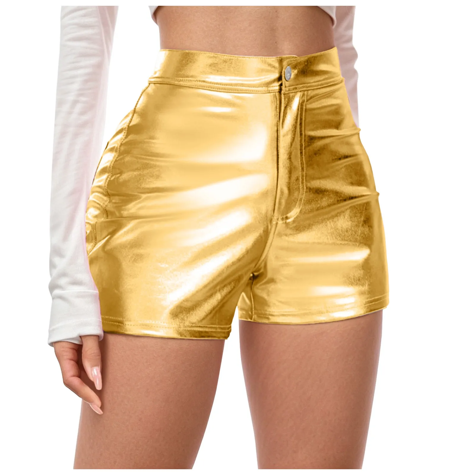 Womens' Shorts Spicy Girls' Patent Leather Tight Fitting Carnival Party Performance Outfit Fashion Casual Metallic Shiny Shorts