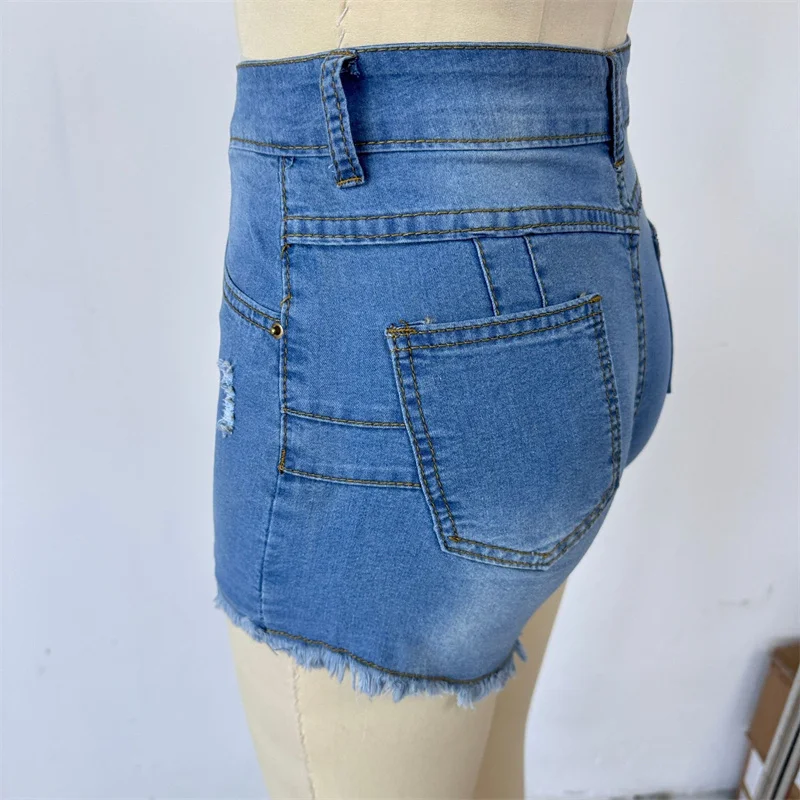 Large Size Sexy Ripped Denim Shorts Girl 2026 New High Waist Skinny Hips Stretch Leg Length Tight Stretch Hips Jeans Women
