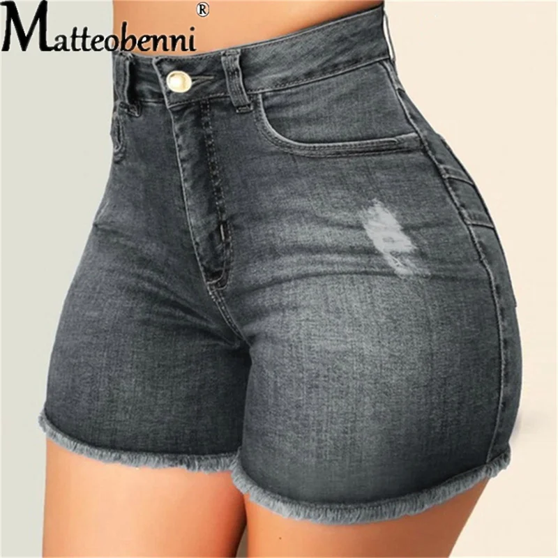 Large Size Sexy Ripped Denim Shorts Girl 2026 New High Waist Skinny Hips Stretch Leg Length Tight Stretch Hips Jeans Women
