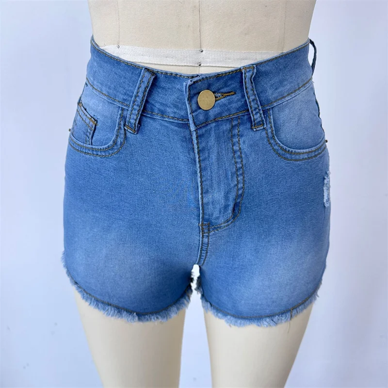Large Size Sexy Ripped Denim Shorts Girl 2026 New High Waist Skinny Hips Stretch Leg Length Tight Stretch Hips Jeans Women