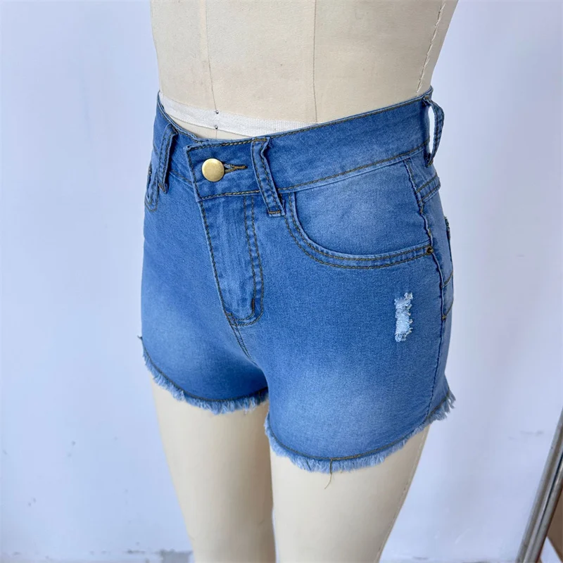 Large Size Sexy Ripped Denim Shorts Girl 2026 New High Waist Skinny Hips Stretch Leg Length Tight Stretch Hips Jeans Women