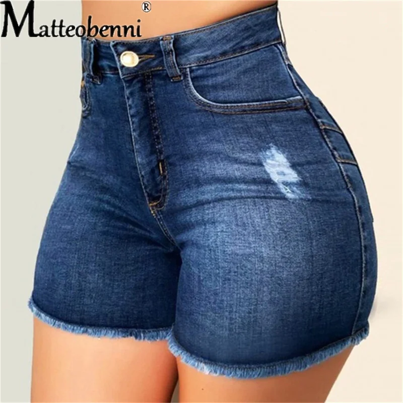 Large Size Sexy Ripped Denim Shorts Girl 2026 New High Waist Skinny Hips Stretch Leg Length Tight Stretch Hips Jeans Women