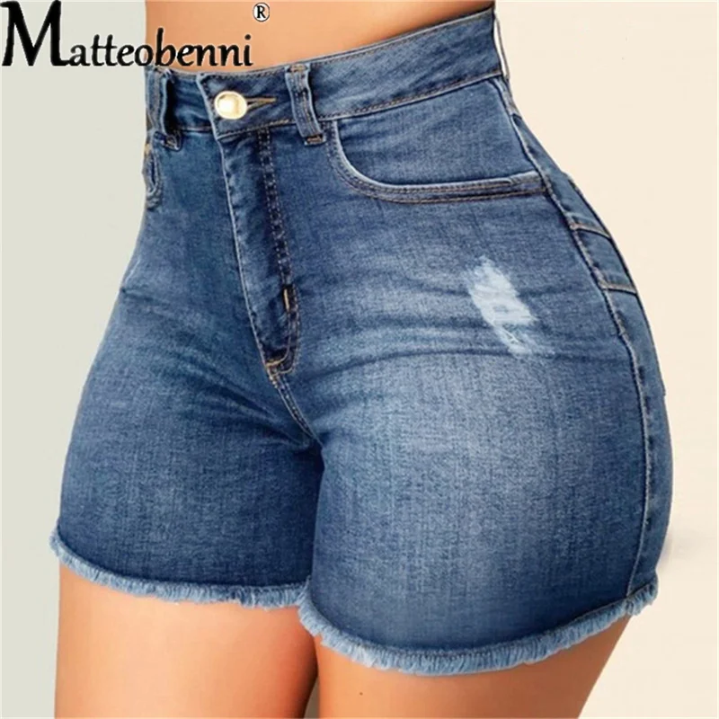 Large Size Sexy Ripped Denim Shorts Girl 2026 New High Waist Skinny Hips Stretch Leg Length Tight Stretch Hips Jeans Women