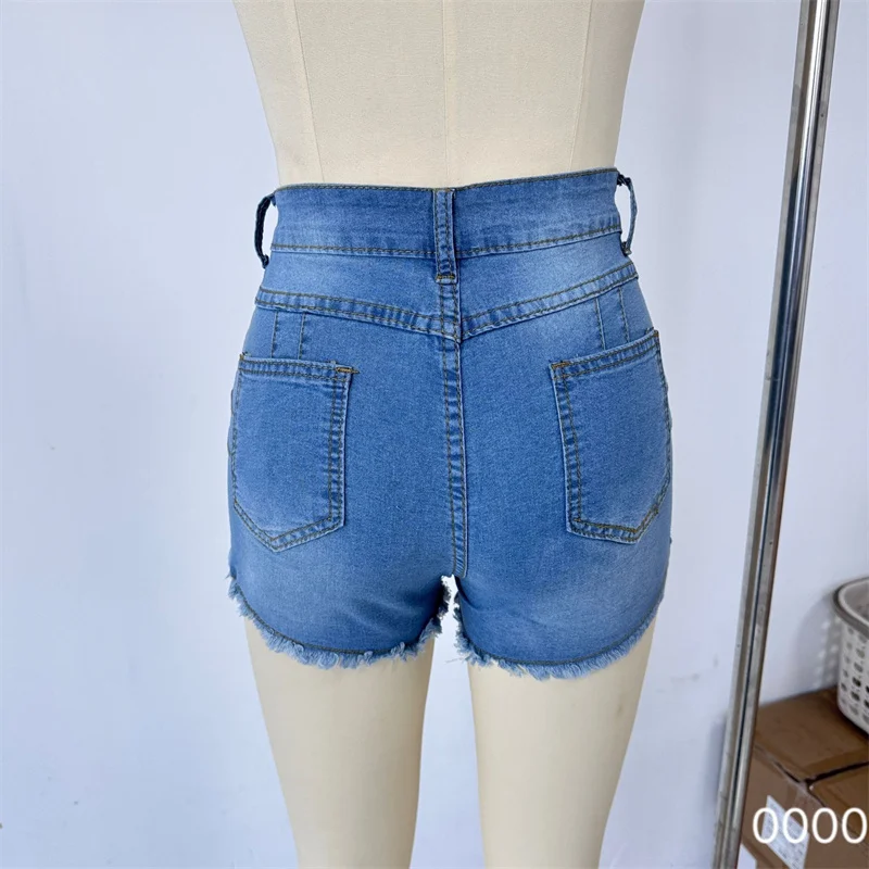 Large Size Sexy Ripped Denim Shorts Girl 2026 New High Waist Skinny Hips Stretch Leg Length Tight Stretch Hips Jeans Women