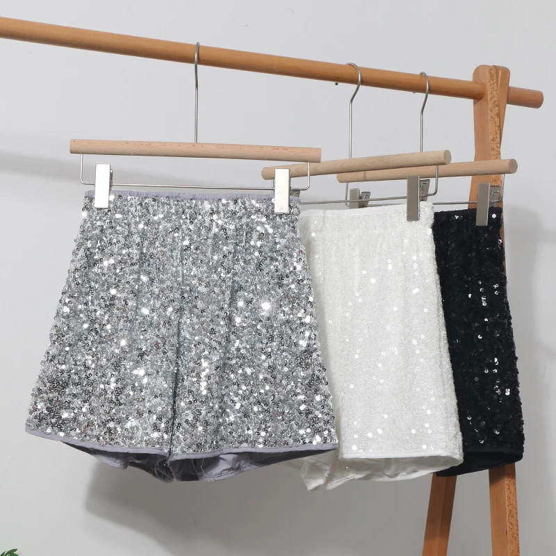 Fashion Shorts Women Clothing Heavy Sequin Elastic Waist A-line Casual Shorts 2025 New Bottoms Pantalones Cortos De Mujer 63e068
