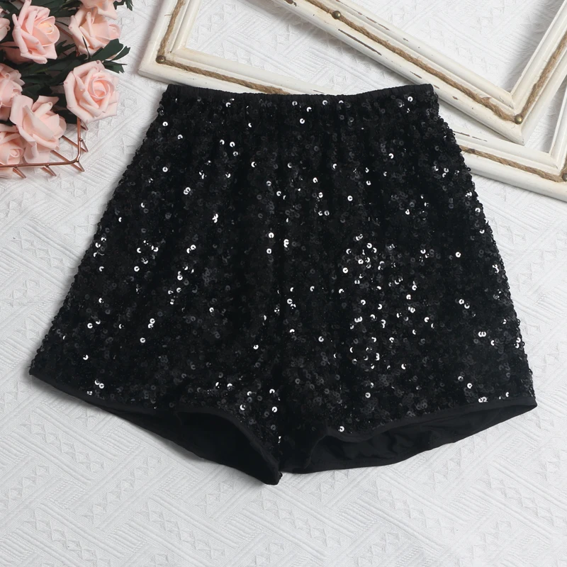 Fashion Shorts Women Clothing Heavy Sequin Elastic Waist A-line Casual Shorts 2025 New Bottoms Pantalones Cortos De Mujer 63e068