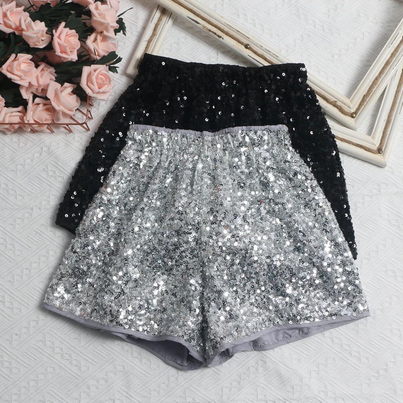 Fashion Shorts Women Clothing Heavy Sequin Elastic Waist A-line Casual Shorts 2025 New Bottoms Pantalones Cortos De Mujer 63e068