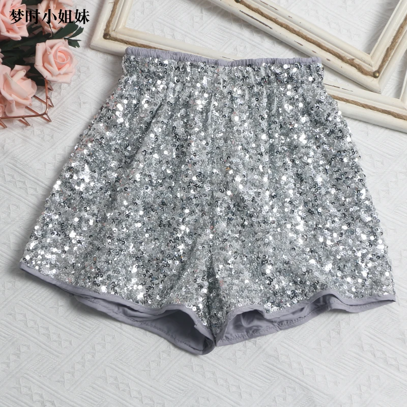 Fashion Shorts Women Clothing Heavy Sequin Elastic Waist A-line Casual Shorts 2025 New Bottoms Pantalones Cortos De Mujer 63e068