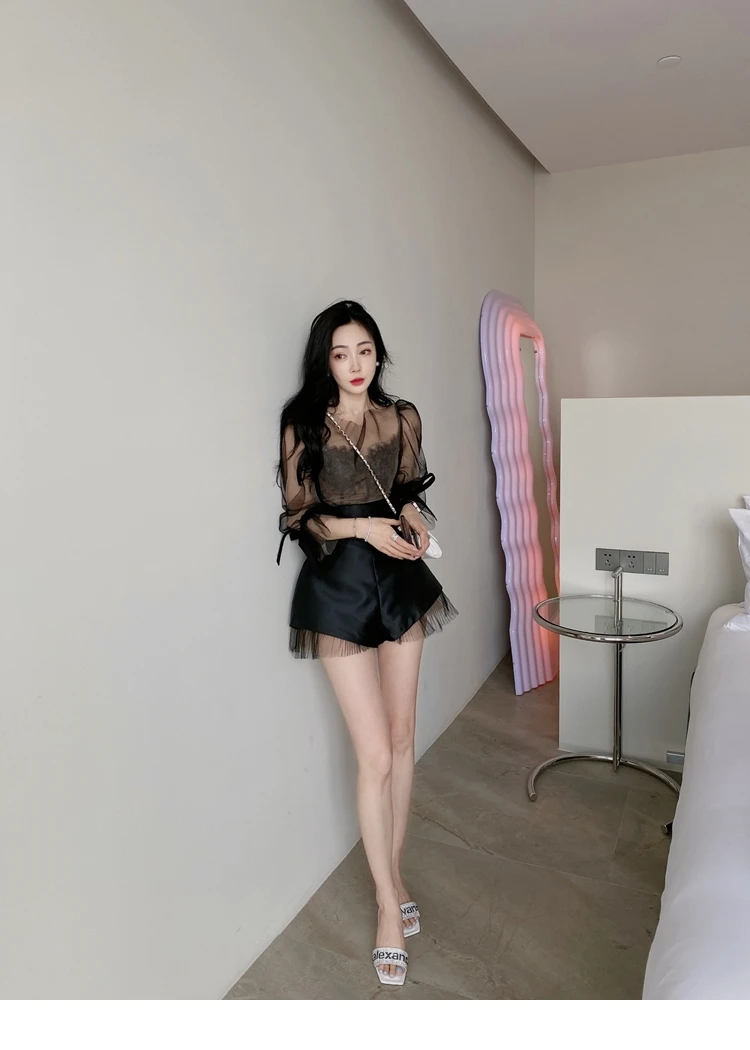 Fashion High-waisted Fluffy Pants 2025 Spring and Summer New Satin Casual Loose Wide-leg Suit Shorts Women's Versatile Shorts