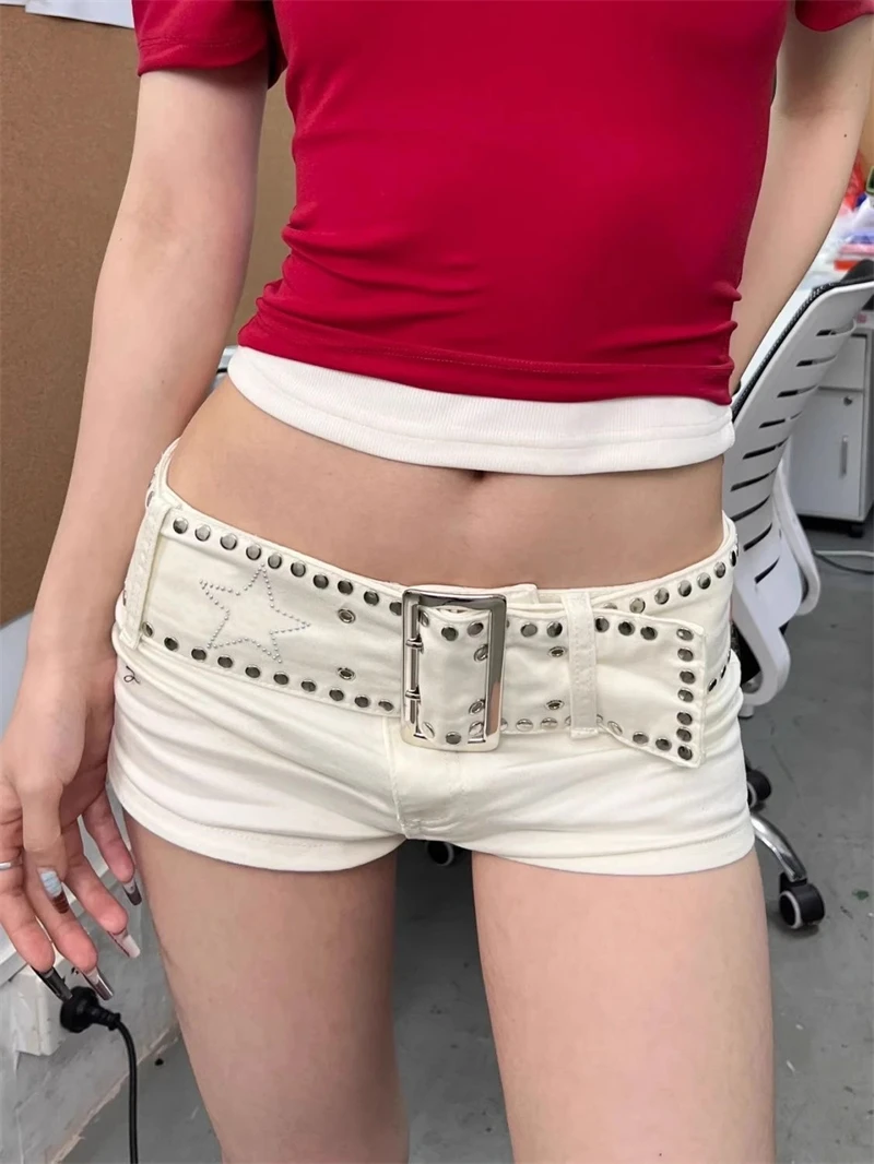 Women's White Denim Shorts Y2k Jeans Short Pants Harajuku Aesthetic Vintage Low Waist Cowboy Shorts 2000s Trashy Clothes Summer