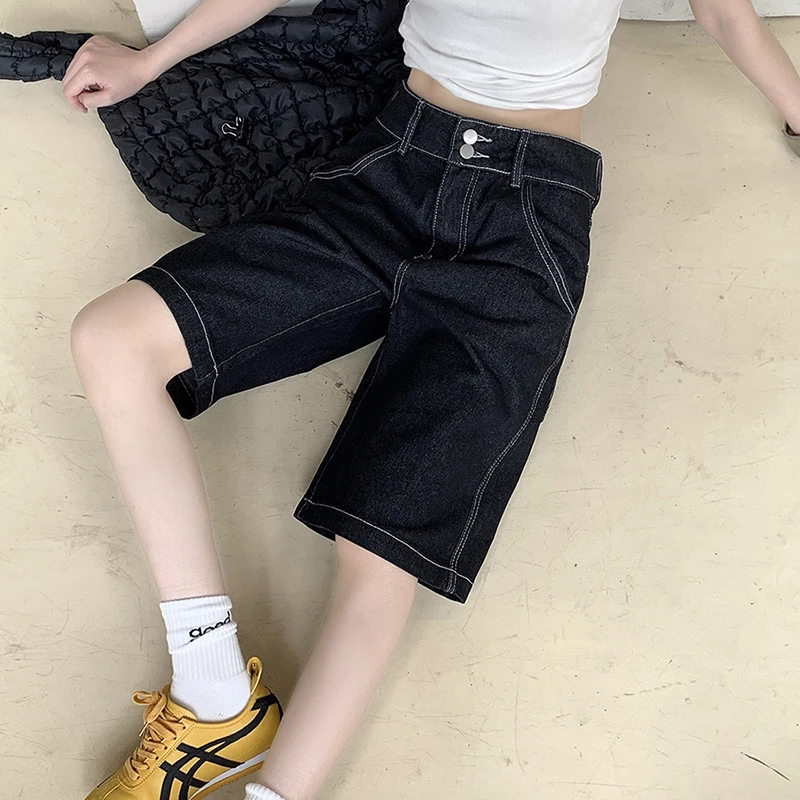 Y2K Vintage Baggy Jeans Shorts Women Streetwear High Waist Oversized Denim Pants Women Summer Harajuku Mid Long Wide Leg Pants