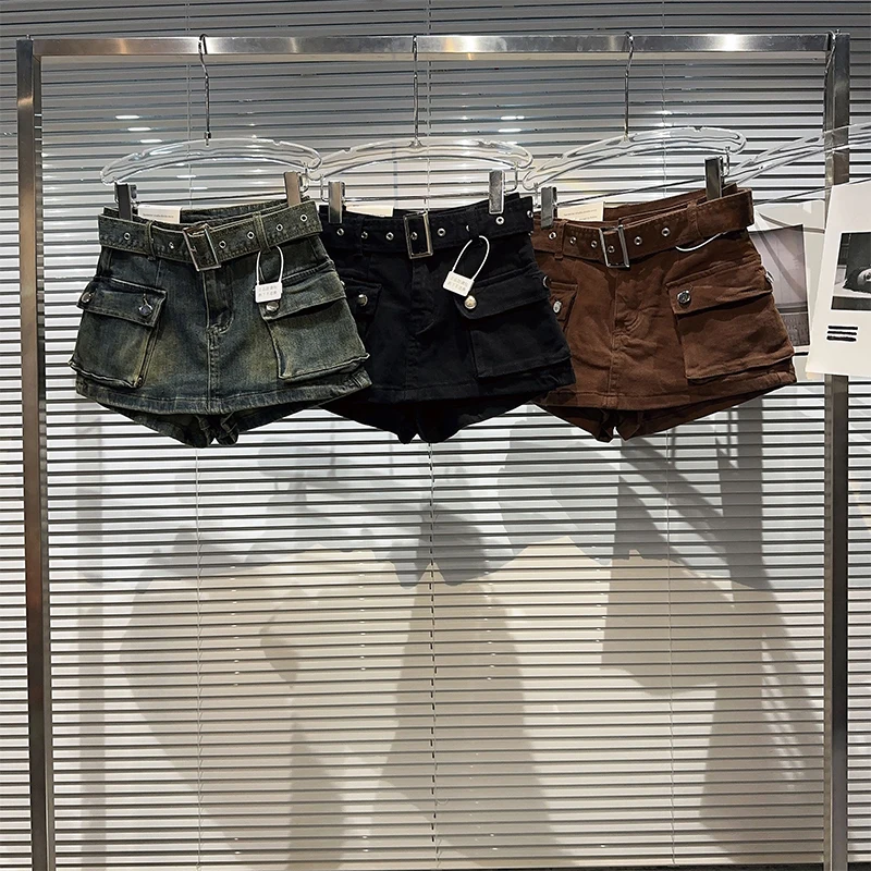 Women's Black Denim Cargo Shorts Fashion High Waist Ladies Streetwear Baggy Cowboy Shorts Jeans 2000s Y2k Harajuku 2000s Clothes