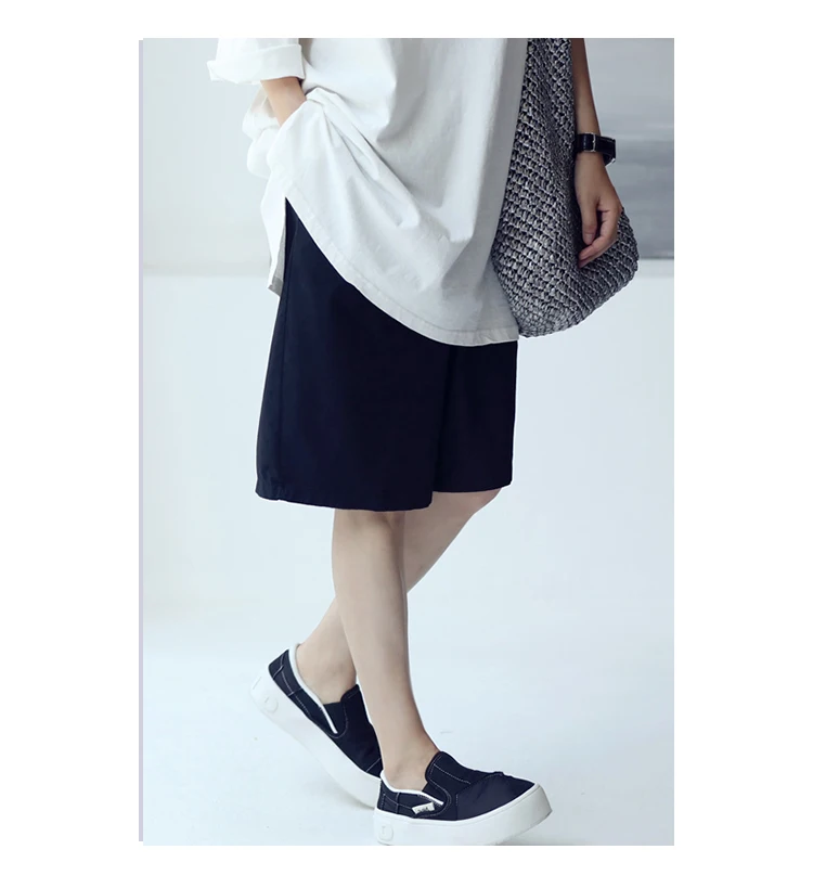MICOCO K8198C Leisure and comfortable washed cotton tensioned waist five thin wide leg shorts for women