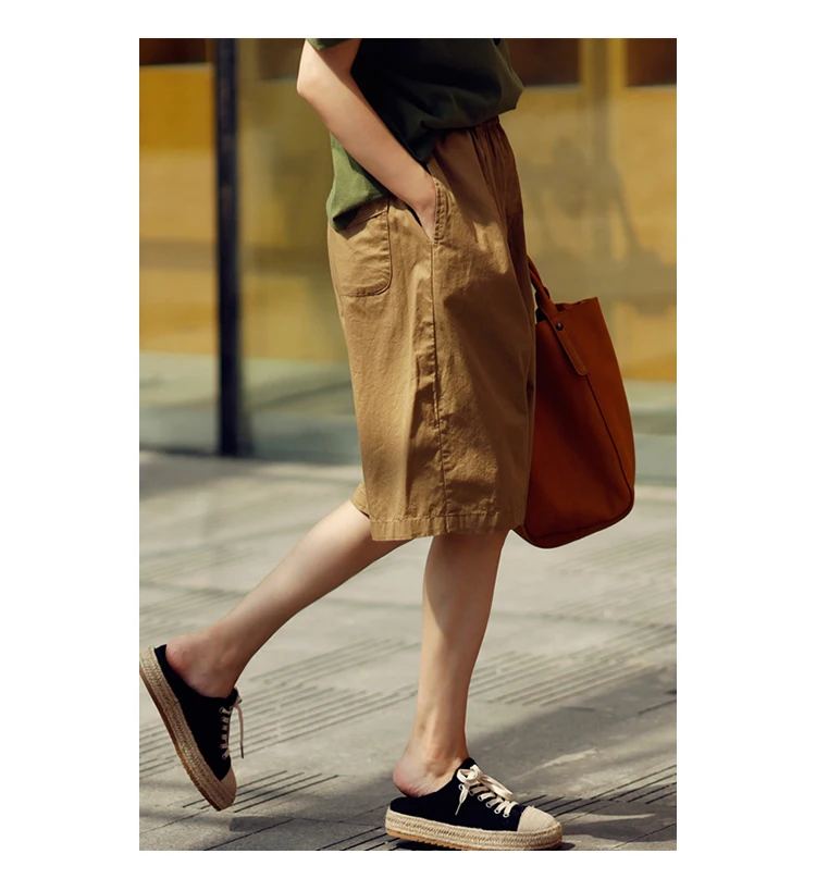MICOCO K8198C Leisure and comfortable washed cotton tensioned waist five thin wide leg shorts for women