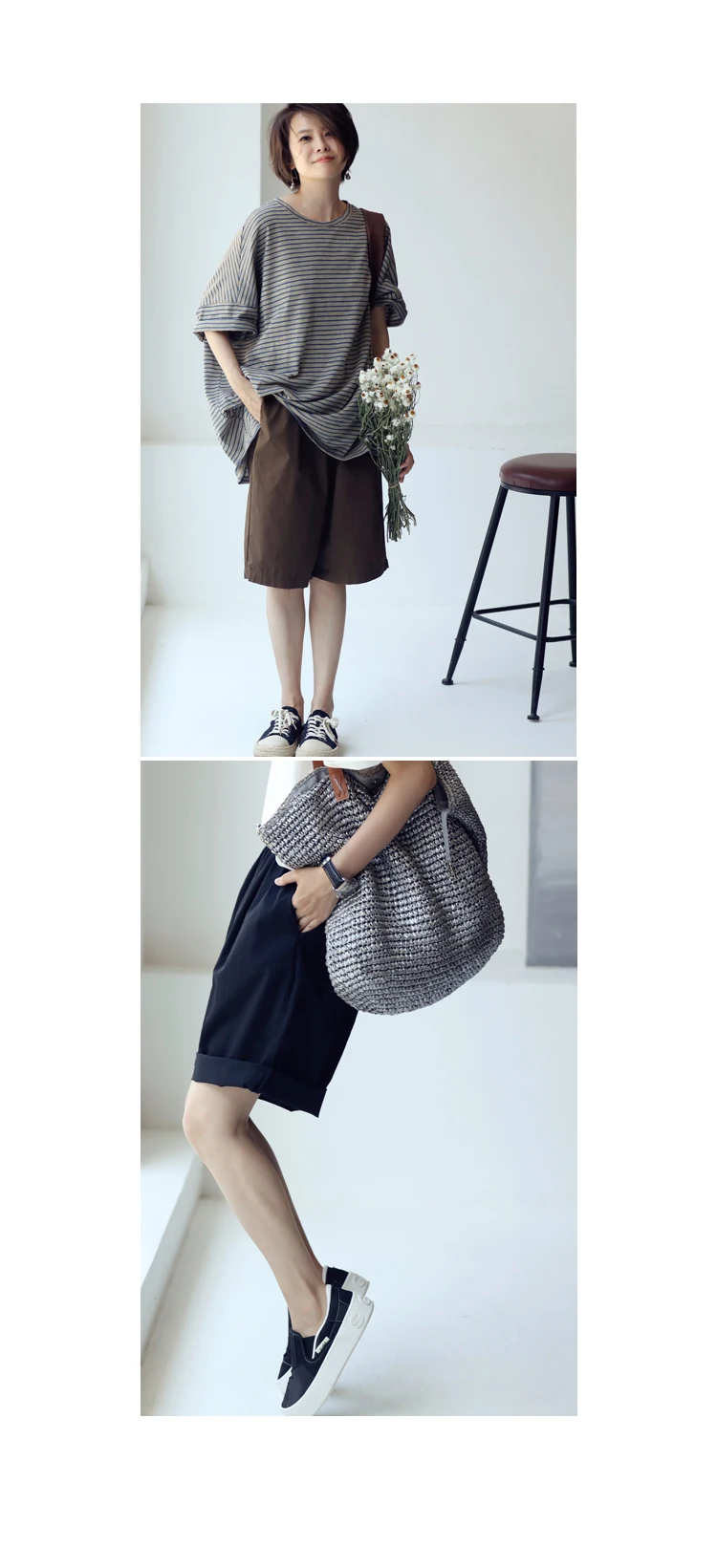 MICOCO K8198C Leisure and comfortable washed cotton tensioned waist five thin wide leg shorts for women