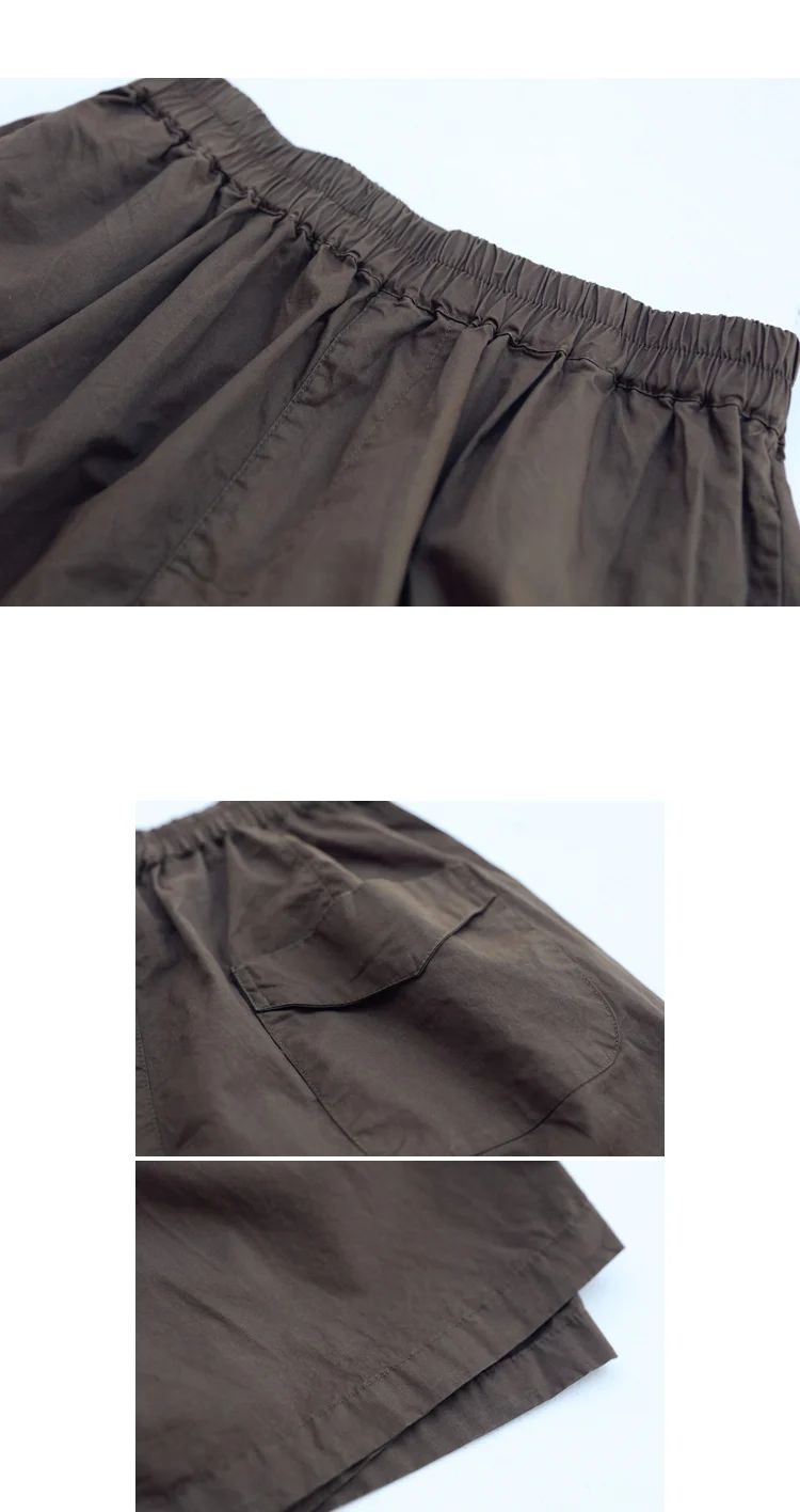 MICOCO K8198C Leisure and comfortable washed cotton tensioned waist five thin wide leg shorts for women