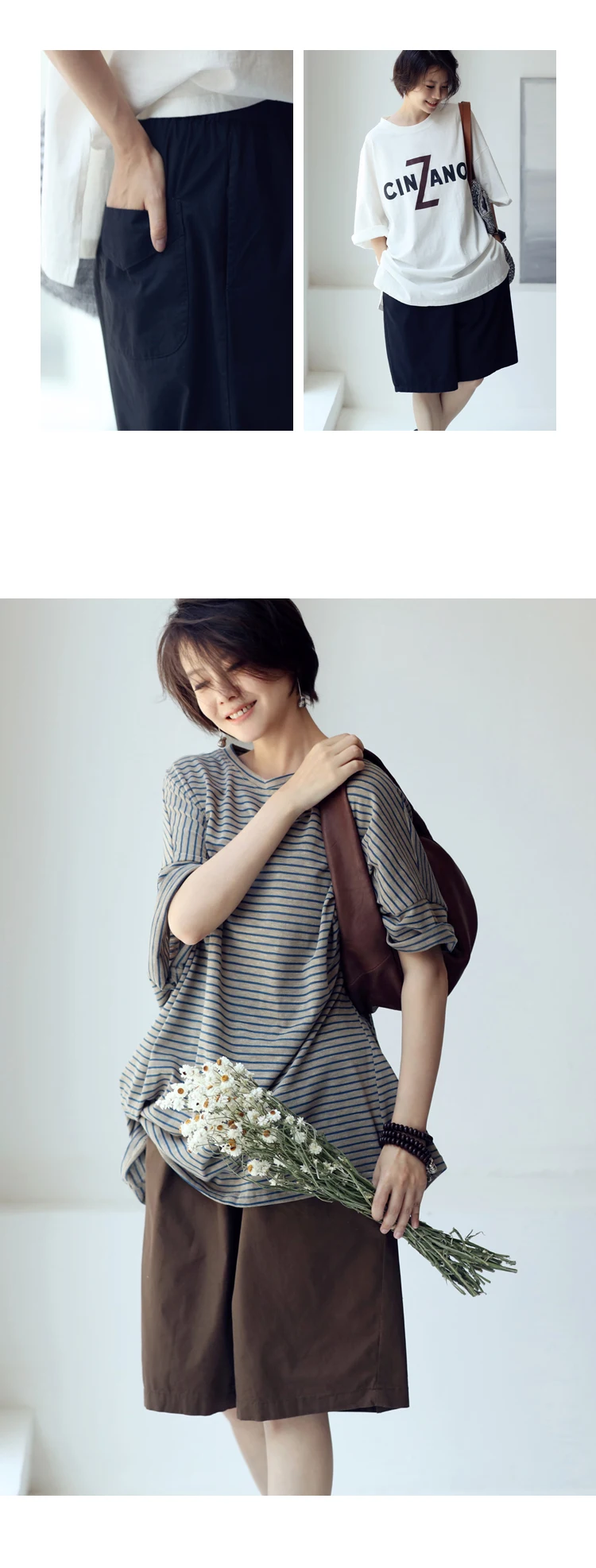 MICOCO K8198C Leisure and comfortable washed cotton tensioned waist five thin wide leg shorts for women