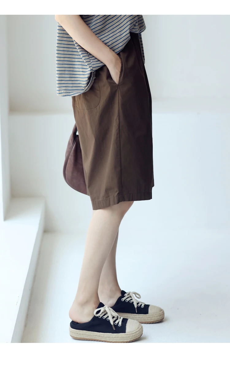 MICOCO K8198C Leisure and comfortable washed cotton tensioned waist five thin wide leg shorts for women