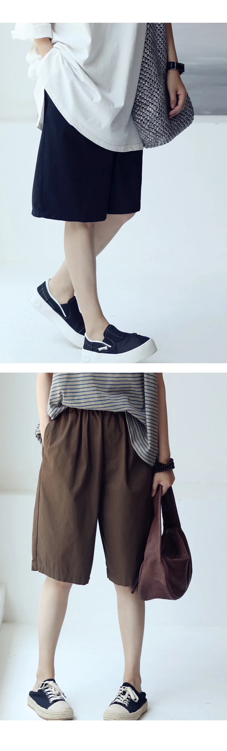MICOCO K8198C Leisure and comfortable washed cotton tensioned waist five thin wide leg shorts for women