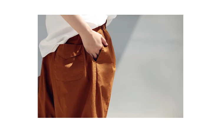 MICOCO K8198C Leisure and comfortable washed cotton tensioned waist five thin wide leg shorts for women