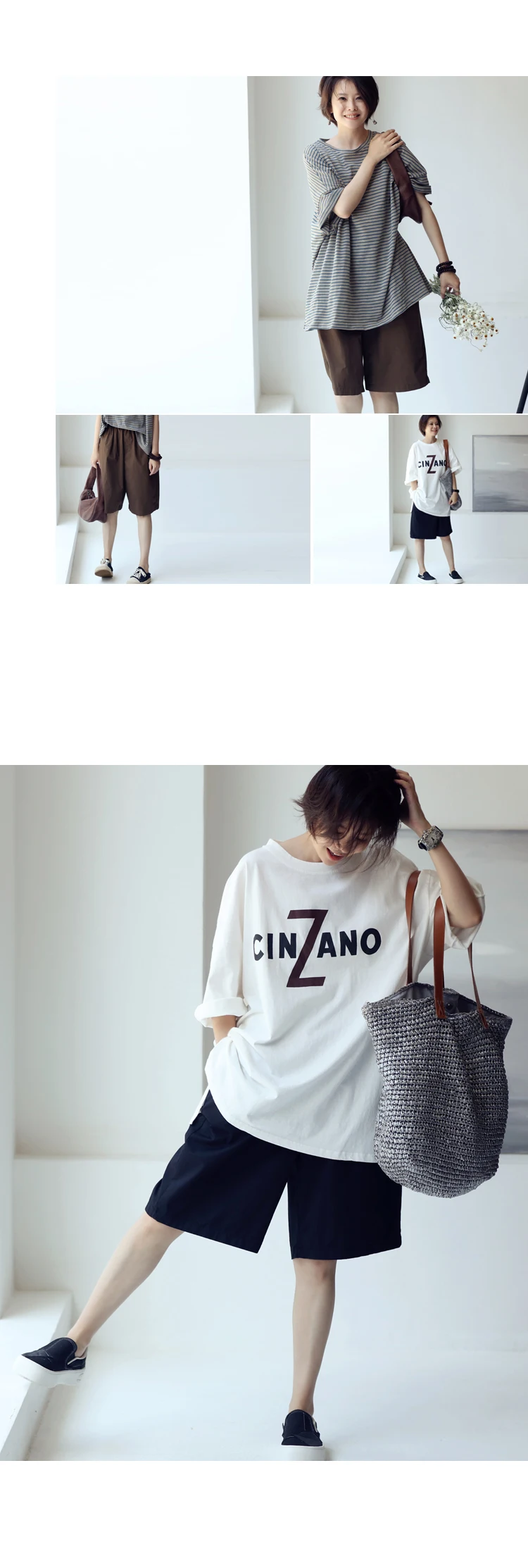 MICOCO K8198C Leisure and comfortable washed cotton tensioned waist five thin wide leg shorts for women