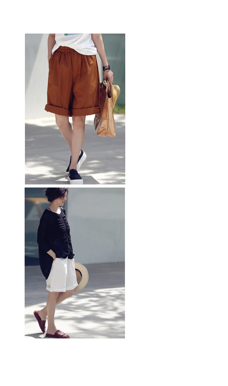 MICOCO K8198C Leisure and comfortable washed cotton tensioned waist five thin wide leg shorts for women