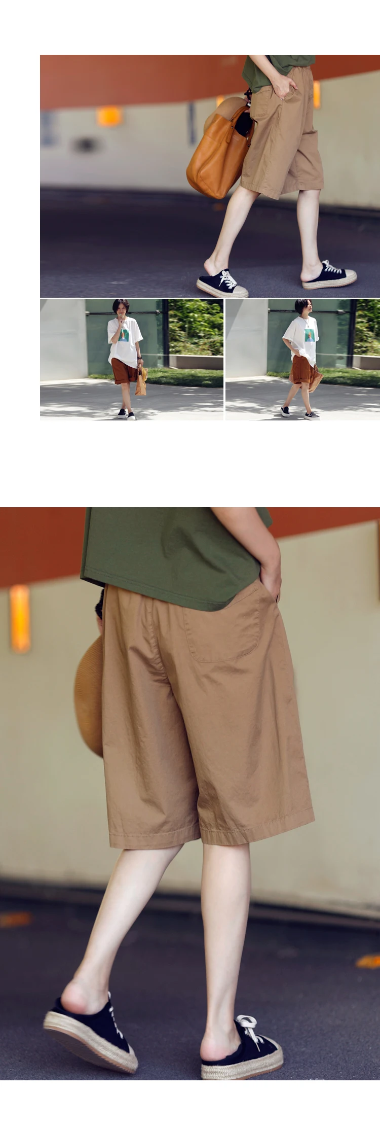 MICOCO K8198C Leisure and comfortable washed cotton tensioned waist five thin wide leg shorts for women
