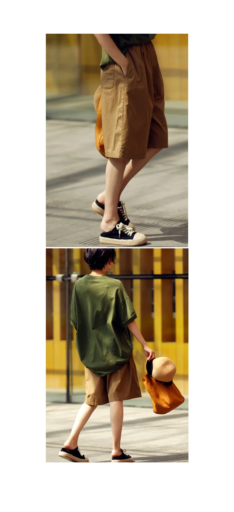 MICOCO K8198C Leisure and comfortable washed cotton tensioned waist five thin wide leg shorts for women