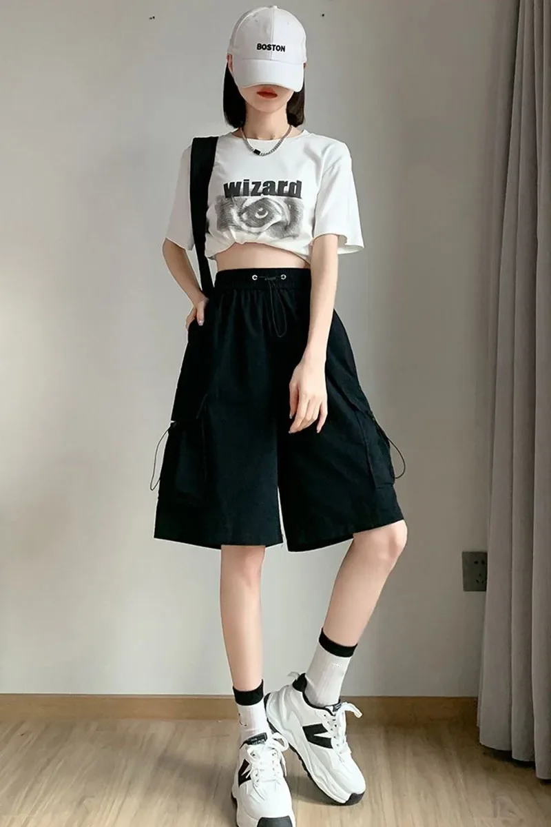 Smvp Streetwear Hip Hop Cargo Shorts Women Harajuku High Waist Baggy Y2K Short Pants Korean Trendy Big Pocket Bf Shorts Summer