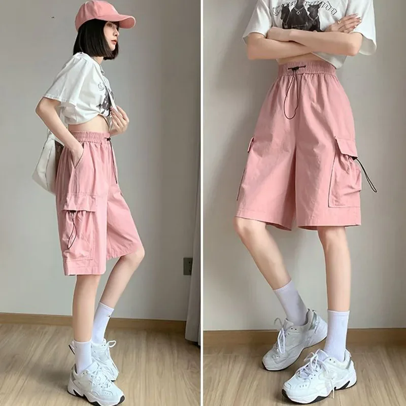 Smvp Streetwear Hip Hop Cargo Shorts Women Harajuku High Waist Baggy Y2K Short Pants Korean Trendy Big Pocket Bf Shorts Summer