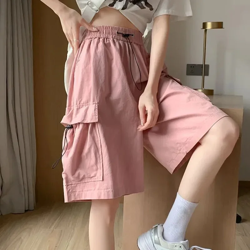 Smvp Streetwear Hip Hop Cargo Shorts Women Harajuku High Waist Baggy Y2K Short Pants Korean Trendy Big Pocket Bf Shorts Summer