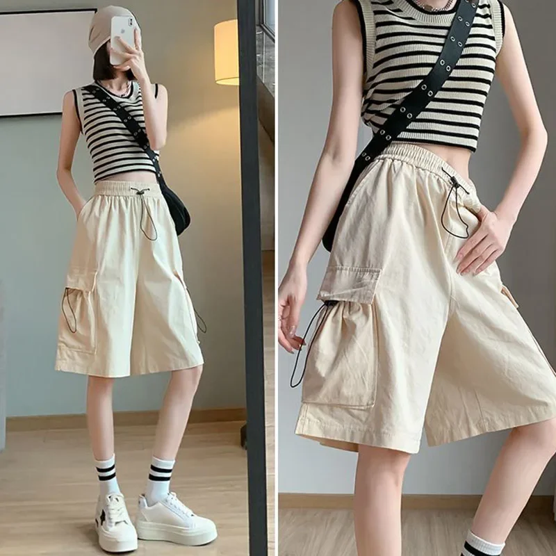 Smvp Streetwear Hip Hop Cargo Shorts Women Harajuku High Waist Baggy Y2K Short Pants Korean Trendy Big Pocket Bf Shorts Summer