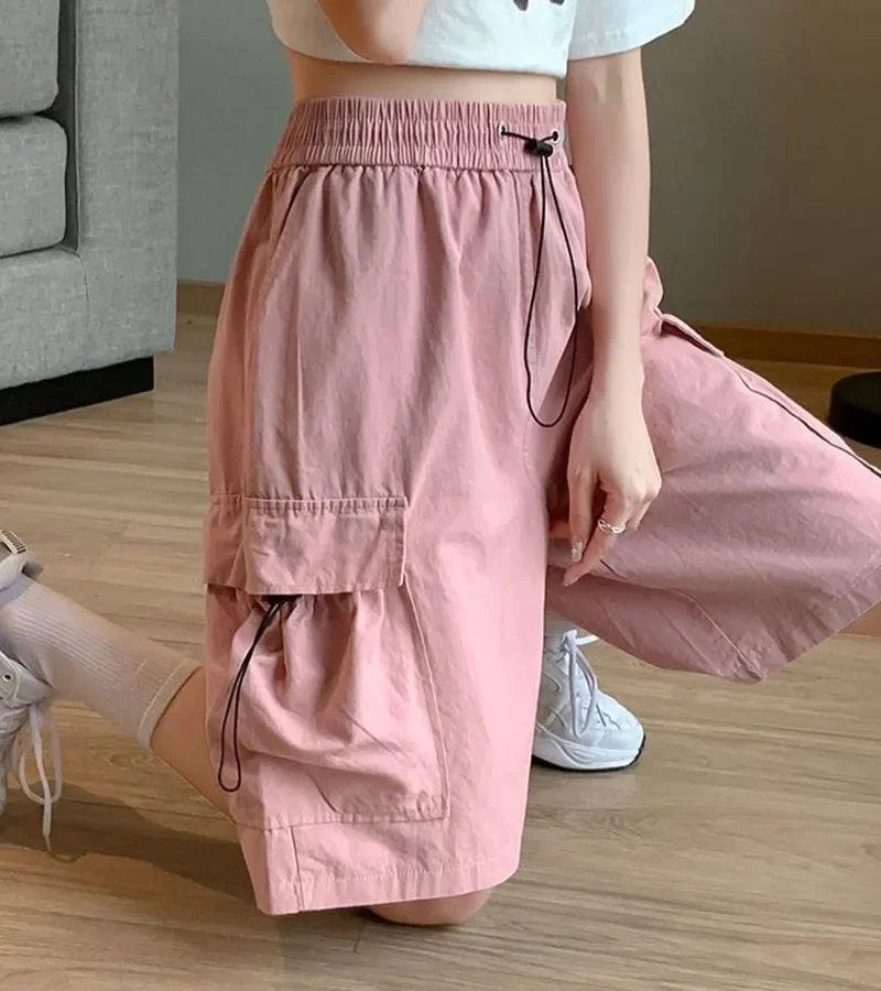 Smvp Streetwear Hip Hop Cargo Shorts Women Harajuku High Waist Baggy Y2K Short Pants Korean Trendy Big Pocket Bf Shorts Summer