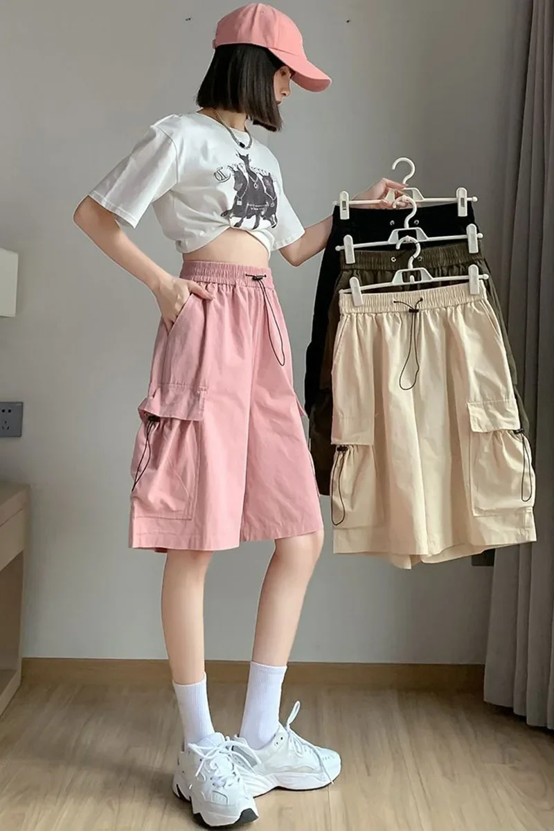 Smvp Streetwear Hip Hop Cargo Shorts Women Harajuku High Waist Baggy Y2K Short Pants Korean Trendy Big Pocket Bf Shorts Summer